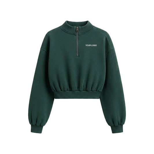 Custom Women Cropped Sweatshirt - Quarter Zip - Personalized Top