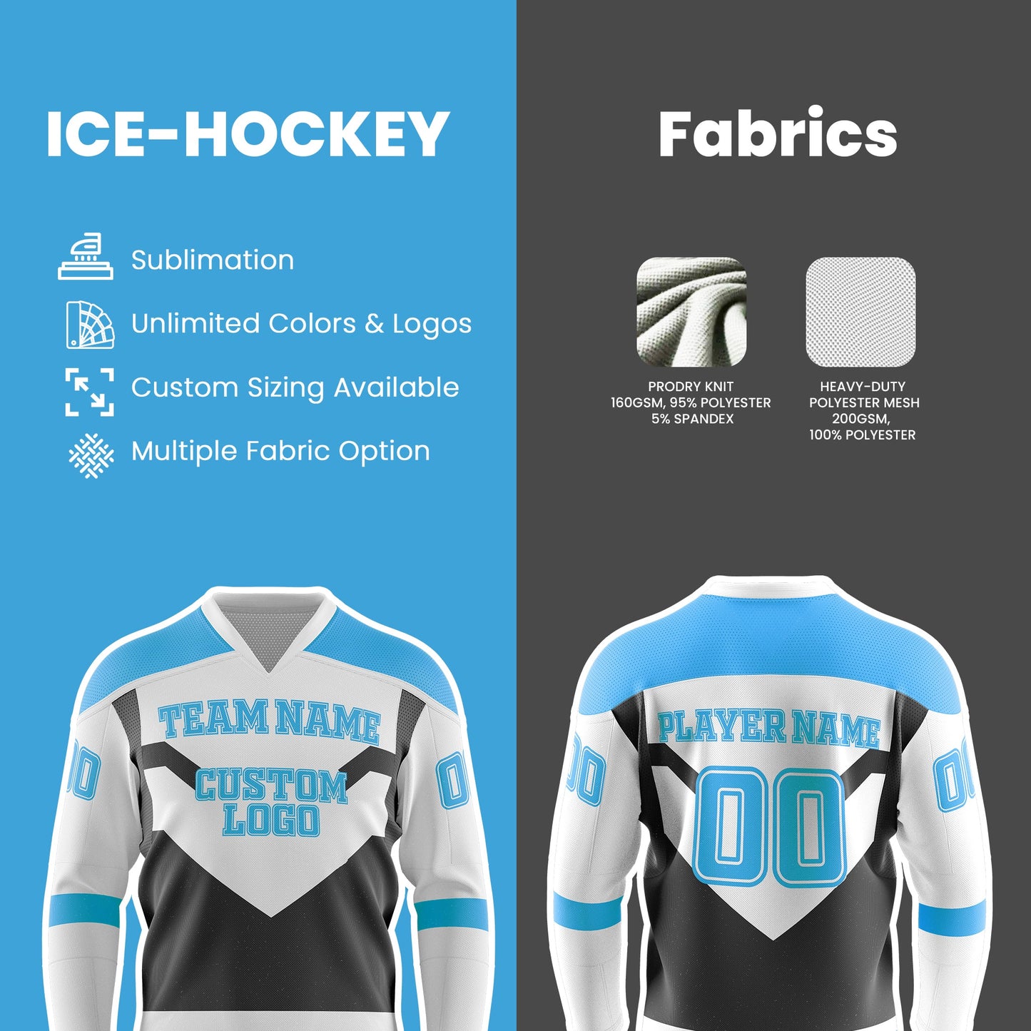 Custom Ice Hockey Jersey - Black Trim Design - Personalized