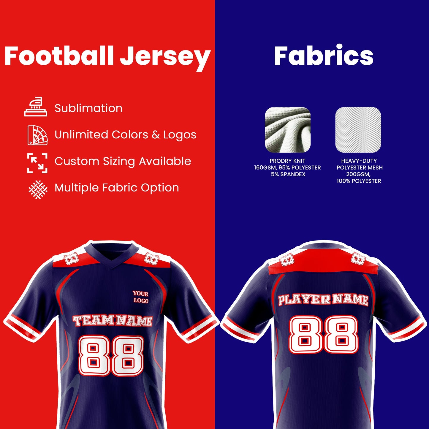 Custom American Football Jersey - Trim Design - Personalized Jersey