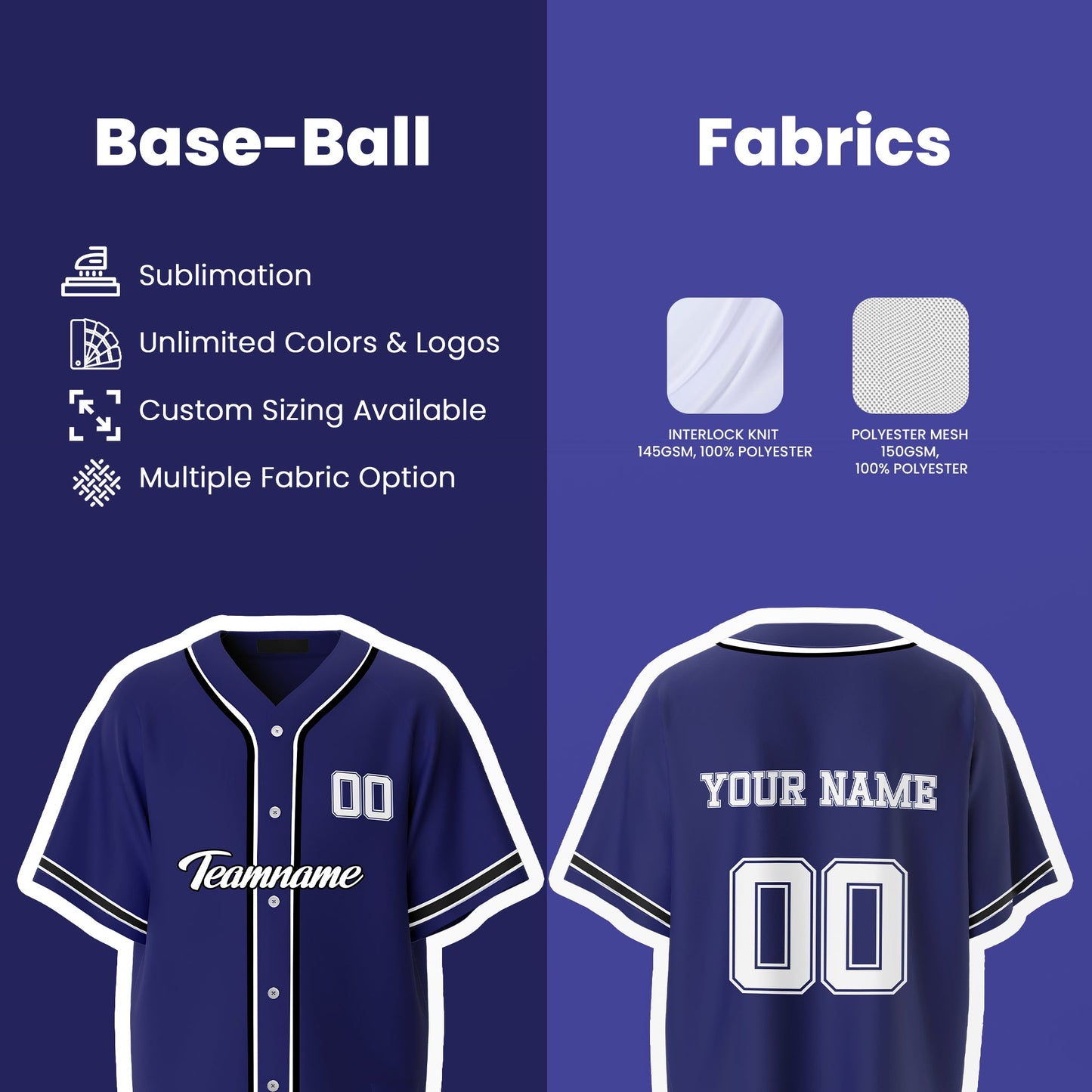 Custom Baseball Jersey - Two-Tone Design - Personalized Jersey