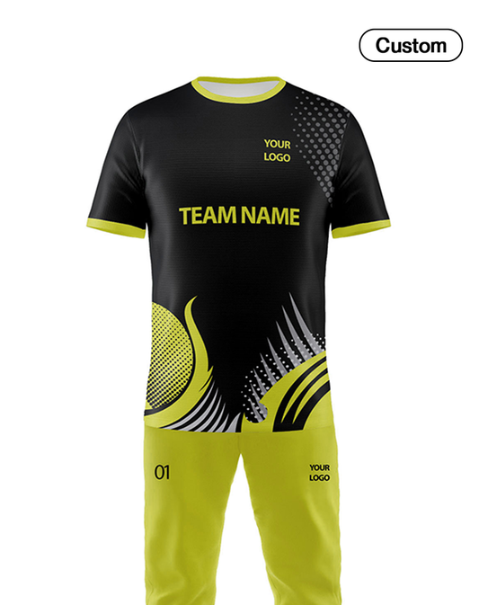 Custom Cricket Uniform - Black Abstract Pattern - Personalized Team Kit
