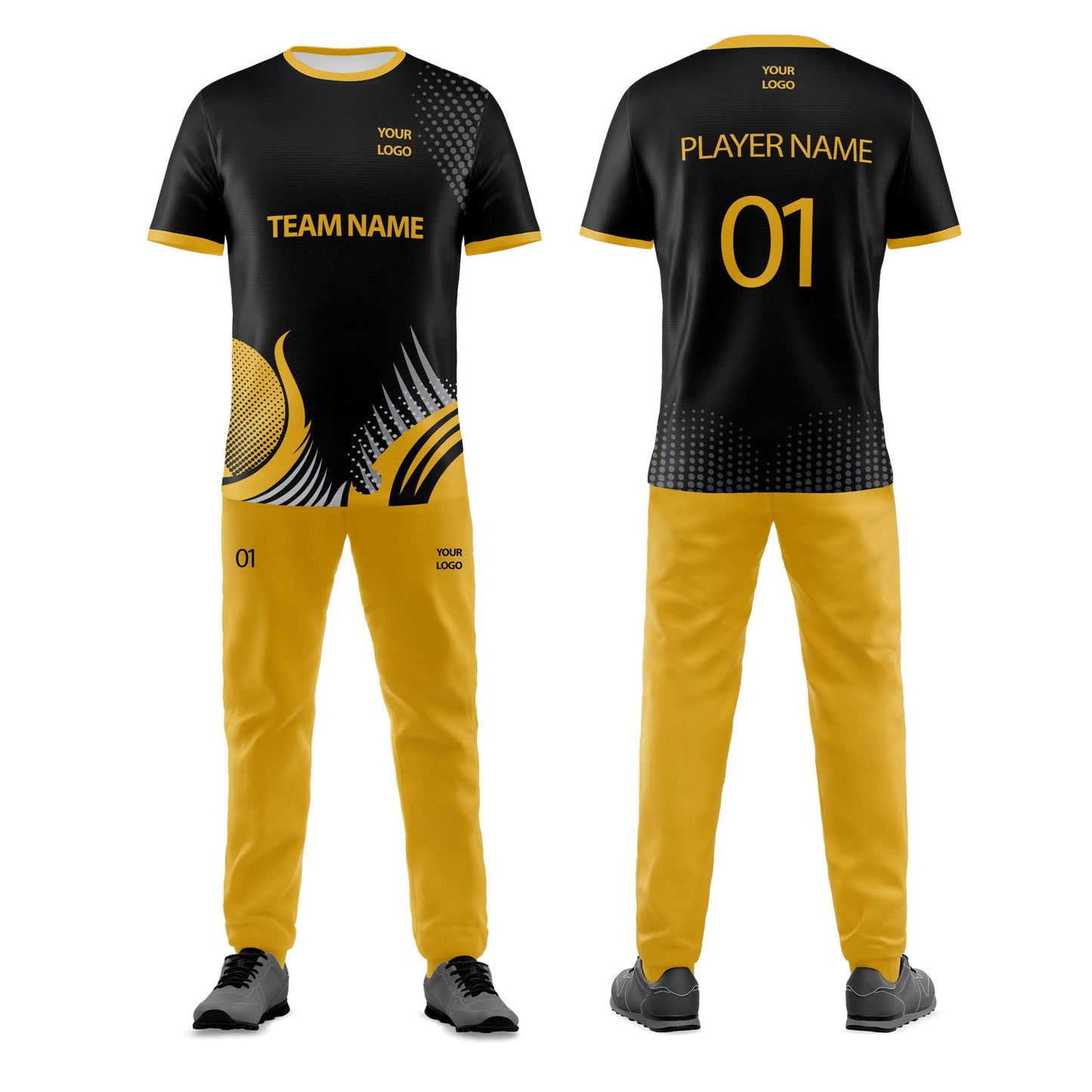 Custom Cricket Uniform - Black Abstract Pattern - Personalized Team Kit
