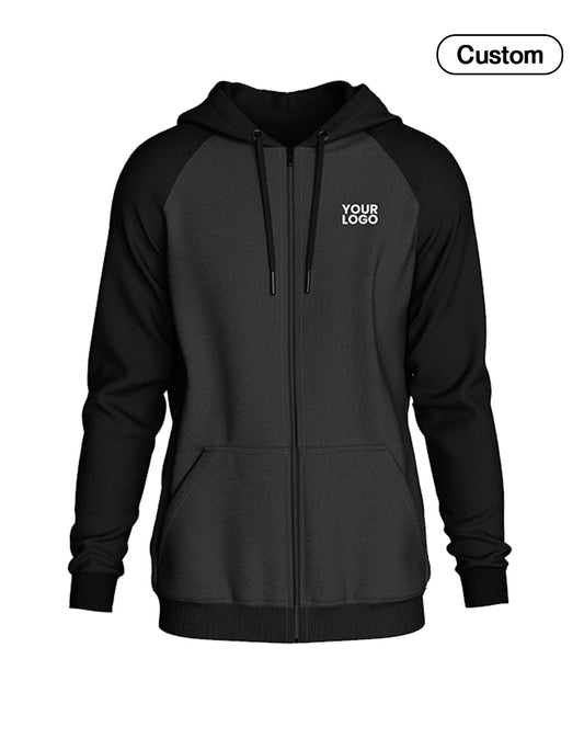 Custom Zipper Hoodie - Solid Raglan Style - Personalized