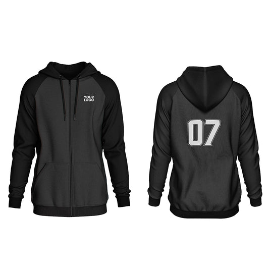 Custom Zipper Hoodie - Solid Raglan Style - Personalized