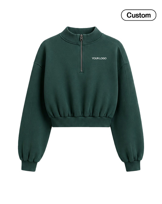 Custom Women Cropped Sweatshirt - Quarter Zip - Personalized Top