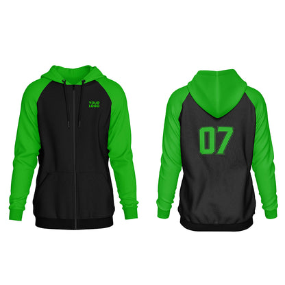 Custom Full-Zip Hoodie - Raglan Solid - Personalized Wear