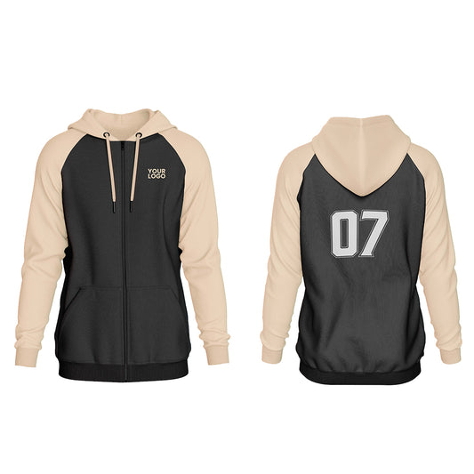 Custom Zipper Hoodie - Raglan Solid - Personalized Wear