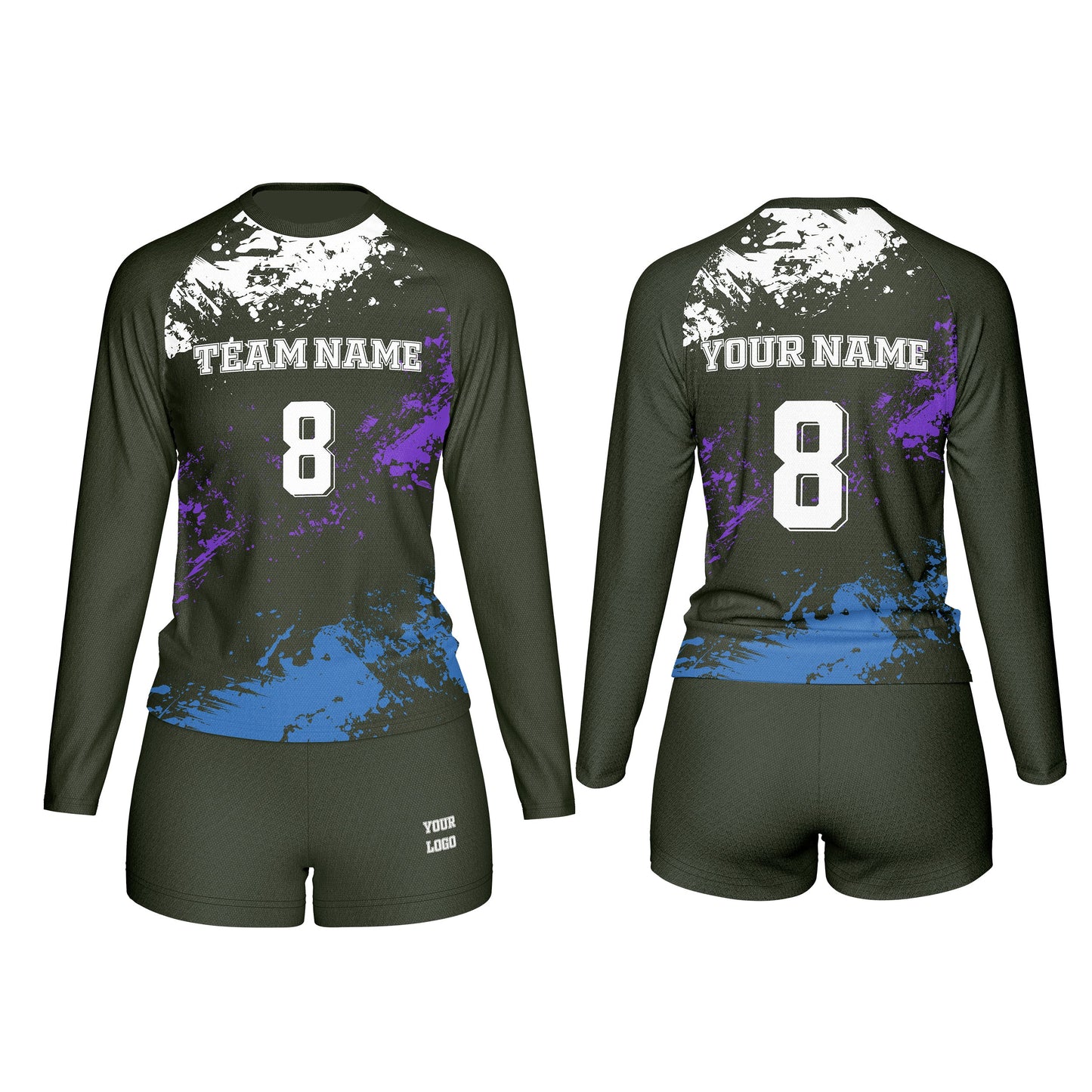Custom Volleyball Uniform - Splatter Design - Personalized Kit