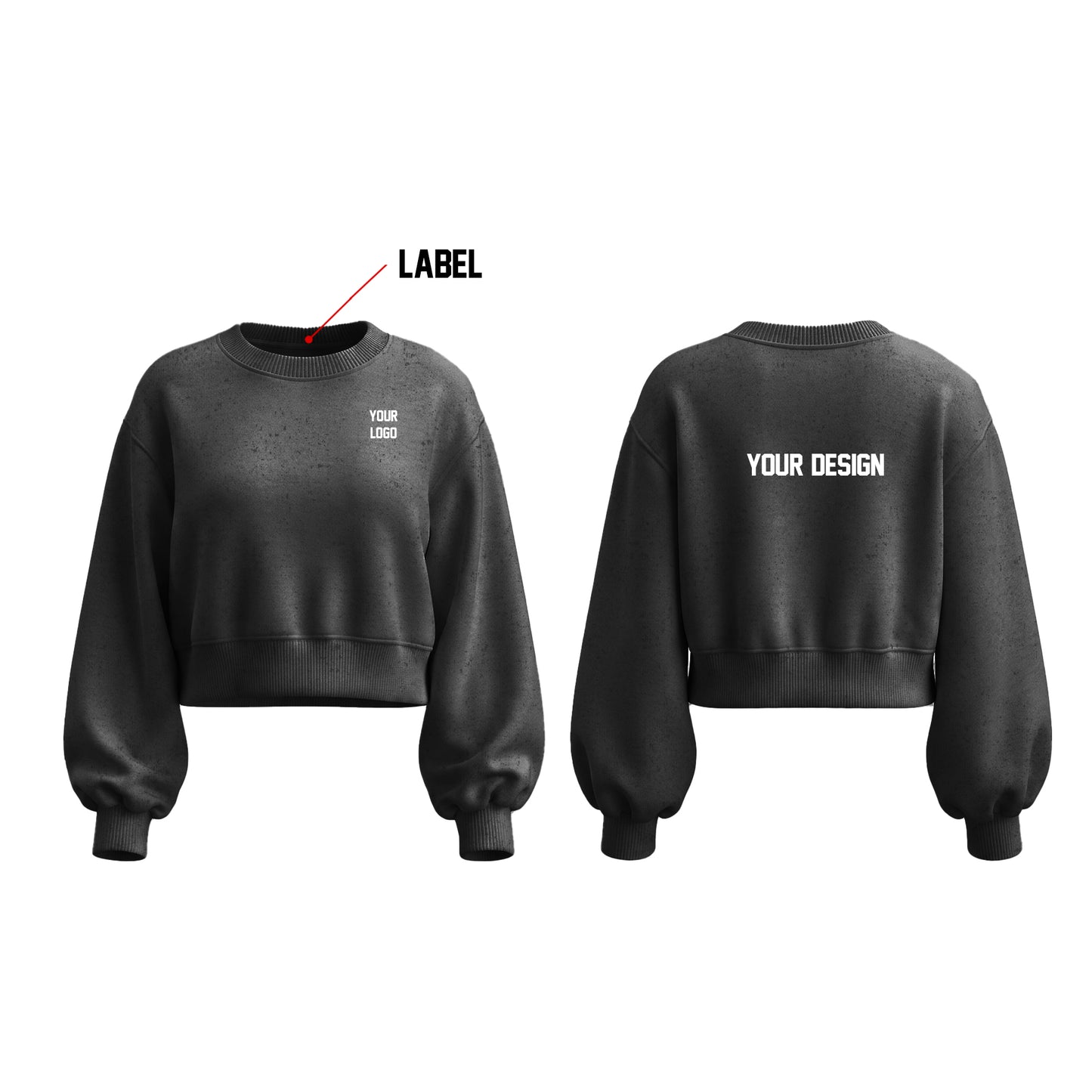 Custom Cropped Sweatshirt - Balloon Sleeve Loose - Personalized