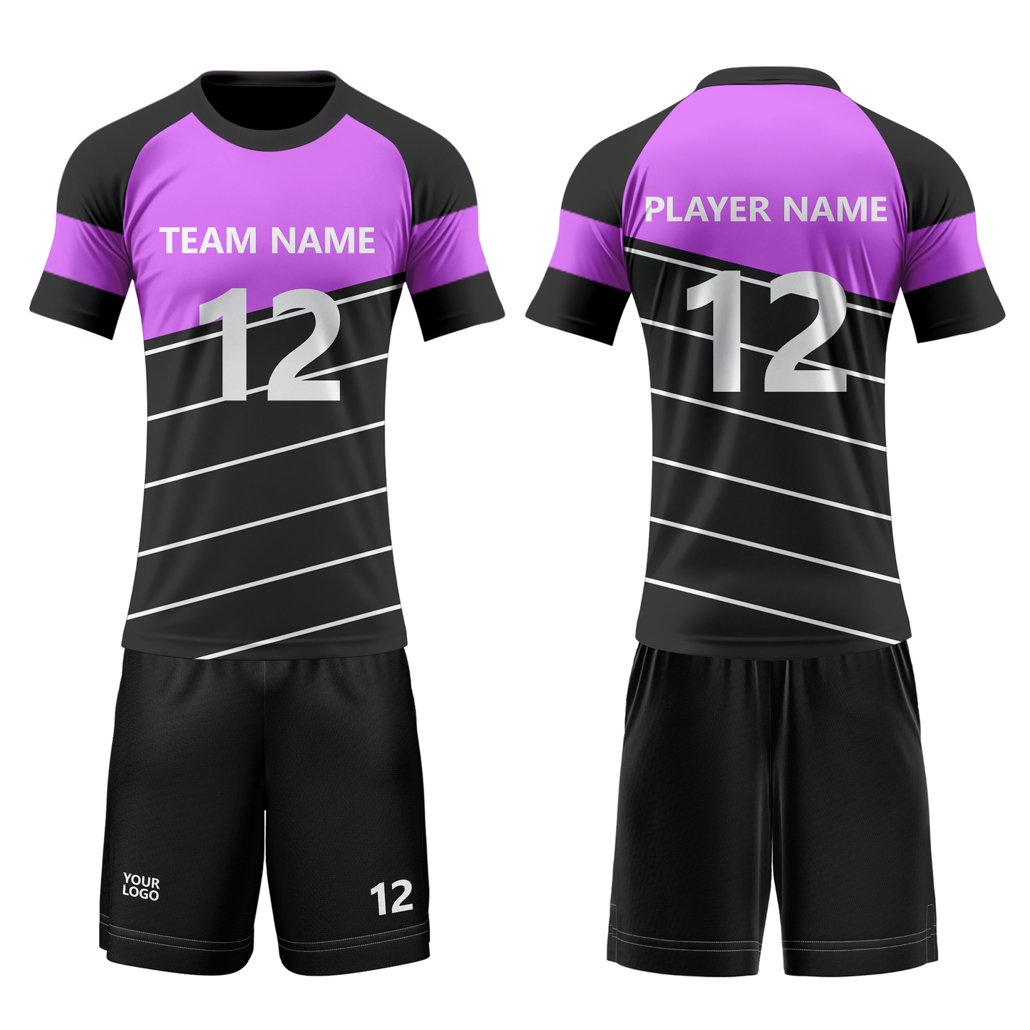 Custom Volleyball Uniform - Raglan Stripe Design - Personalized Kit