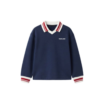 Custom Girls Sweatshirt - Striped Polo Collar & Cuffs - Personalized