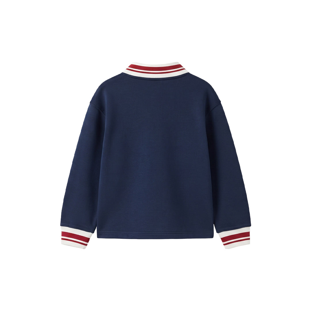 Custom Girls Sweatshirt - Striped Polo Collar & Cuffs - Personalized