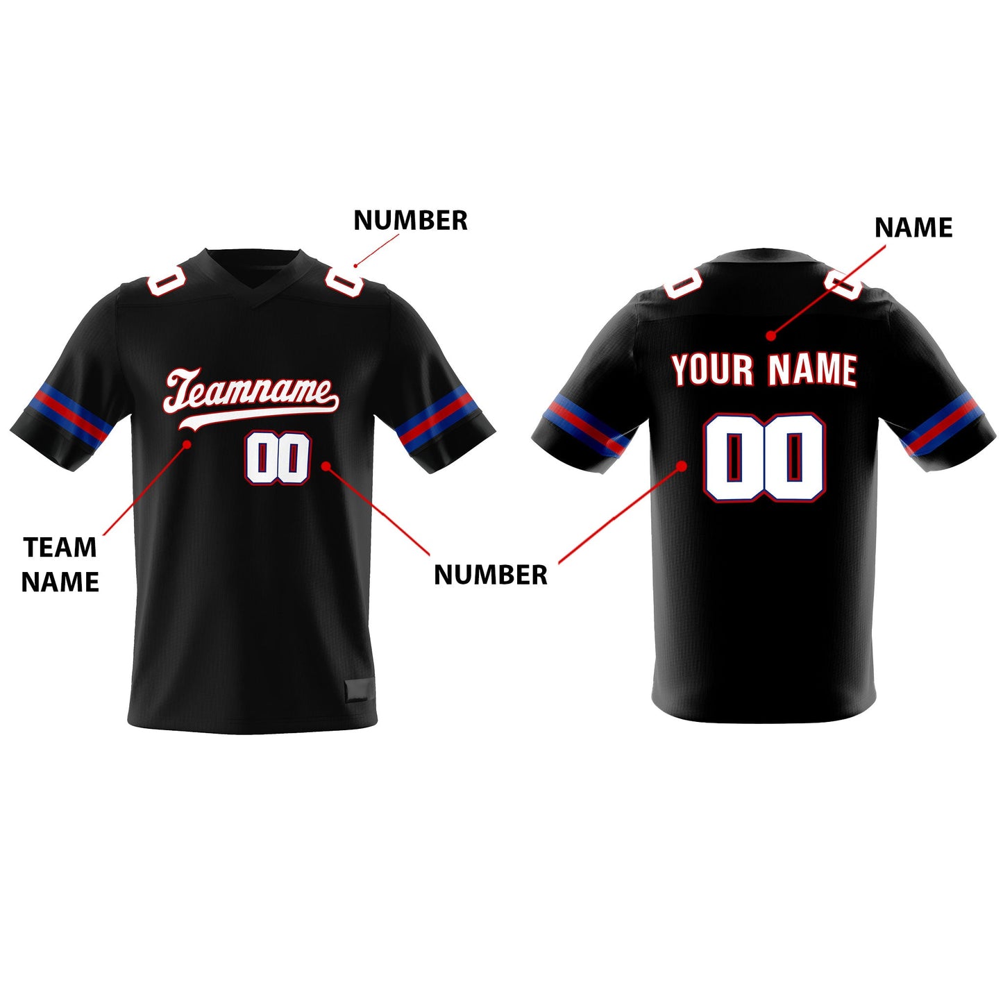 Custom American Football Jersey - White Trim - Personalized Top