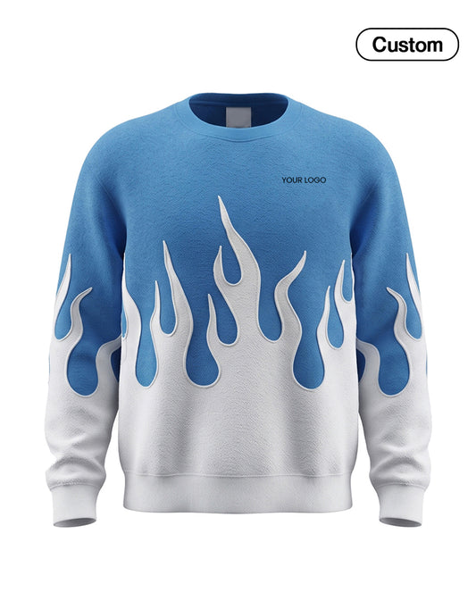 Custom Men Sweatshirt - Silver Flame Graphic - Personalized Crewneck