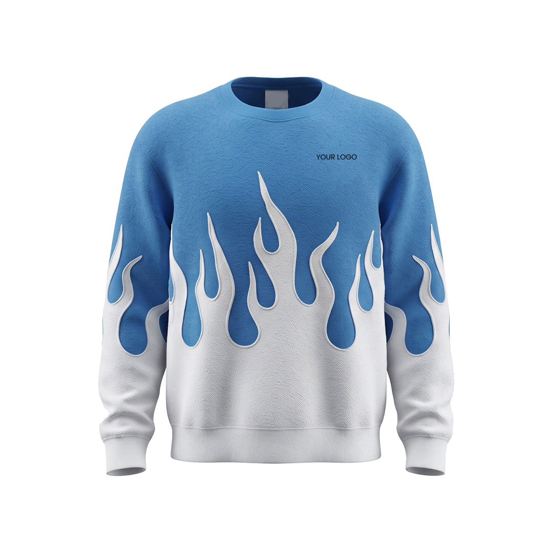 Custom Men Sweatshirt - Silver Flame Graphic - Personalized Crewneck