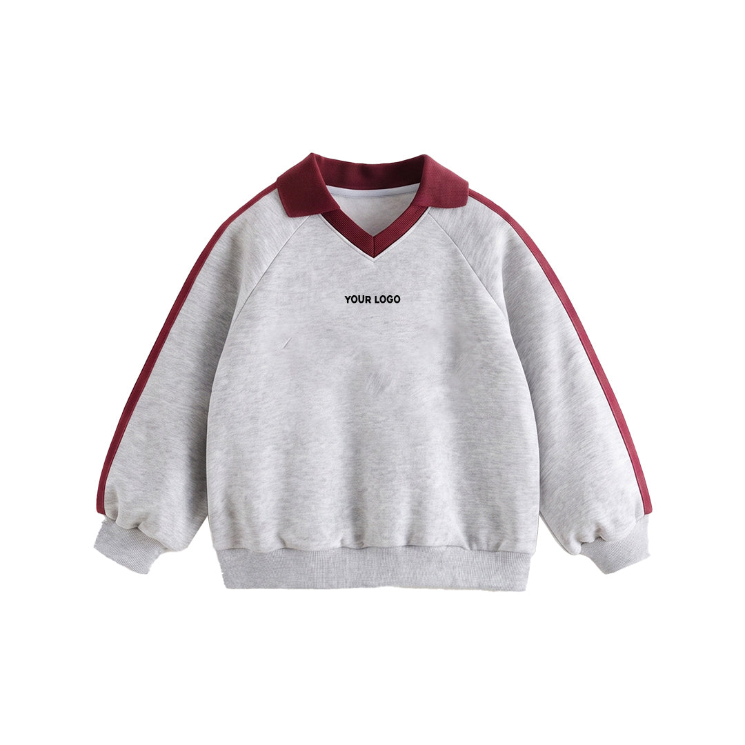Custom Girls Sweatshirt - Polo Collar Side Stripe - Personalized