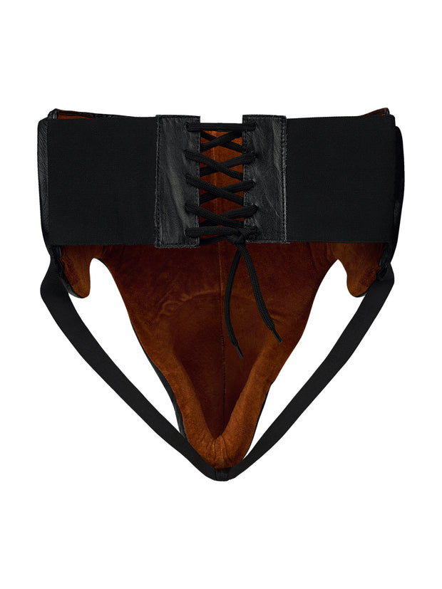 TAURUS Groin Guard – High-Quality Genuine Leather, Lace Closure, and Plastic Cup for Safety and Protection
